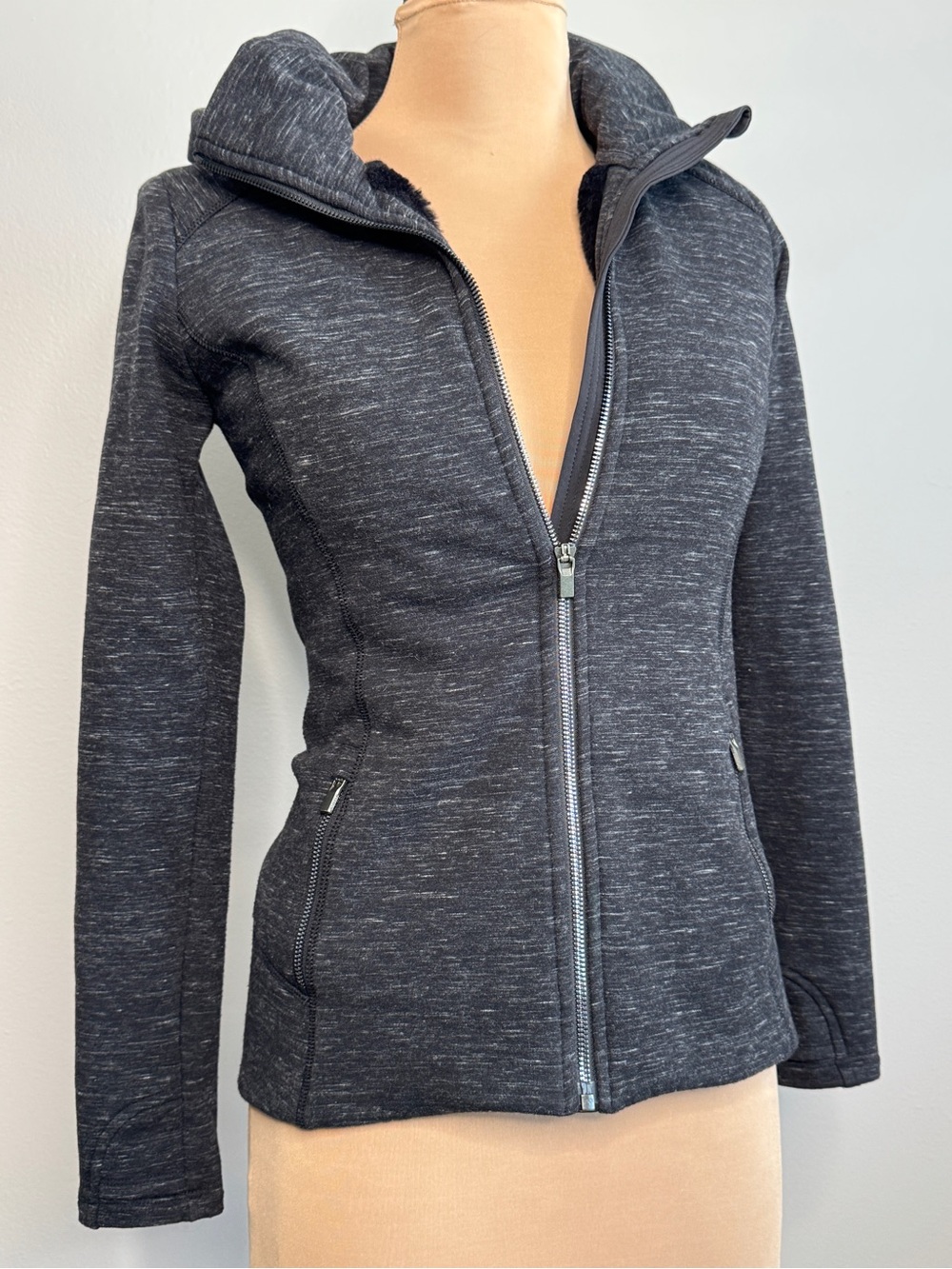 Athleta Luxe Stronger Hoodie Charcoal Heather Zip-Up Hooded Jacket